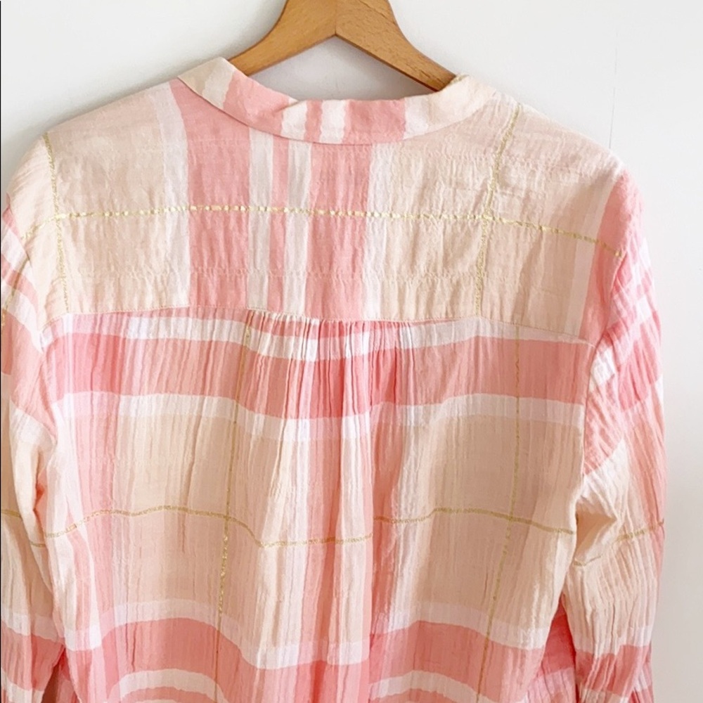Anthro Holding Horses Peach Plaid Button Down Top - Picture 8 of 11